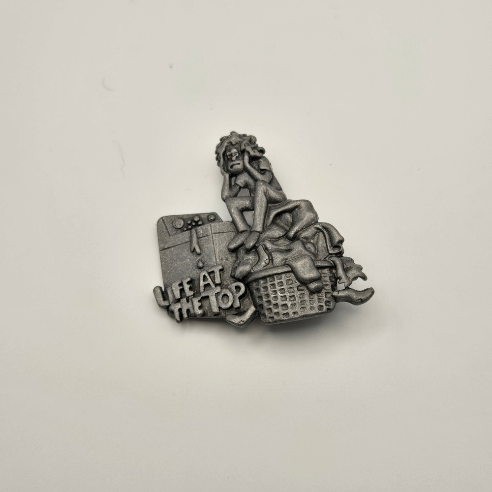 Vintage Danecraft Pewter Brooch Life at the Top Laundry Humor Pin Silver Tone